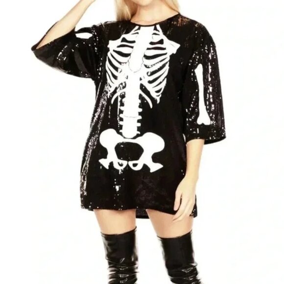 Tipsy Elves Skeleton Sequin Dress Size L NWT - Picture 3 of 15
